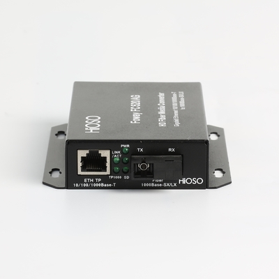 Przemysłowy konwerter mediów Hioso 1 port GE RJ45 + 1 GE FX dla odległości sieciowej kamery IP Opcjonalnie
