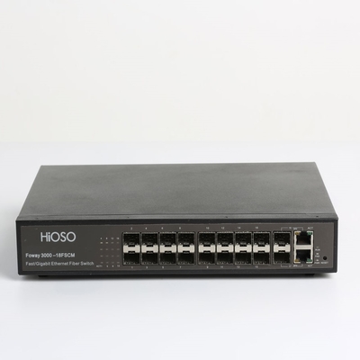 Przełącznik światłowodowy Hioso 16 + 2 Combo Uplink AC100V Przełącznik optyczny Obsługa Web Snmp Bezpieczeństwo Elektroniczne zasilanie